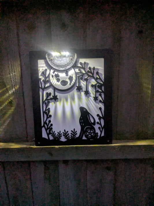Moon Gazing Hare Solar Wall Art | Laser Cut Metal Garden Plaque