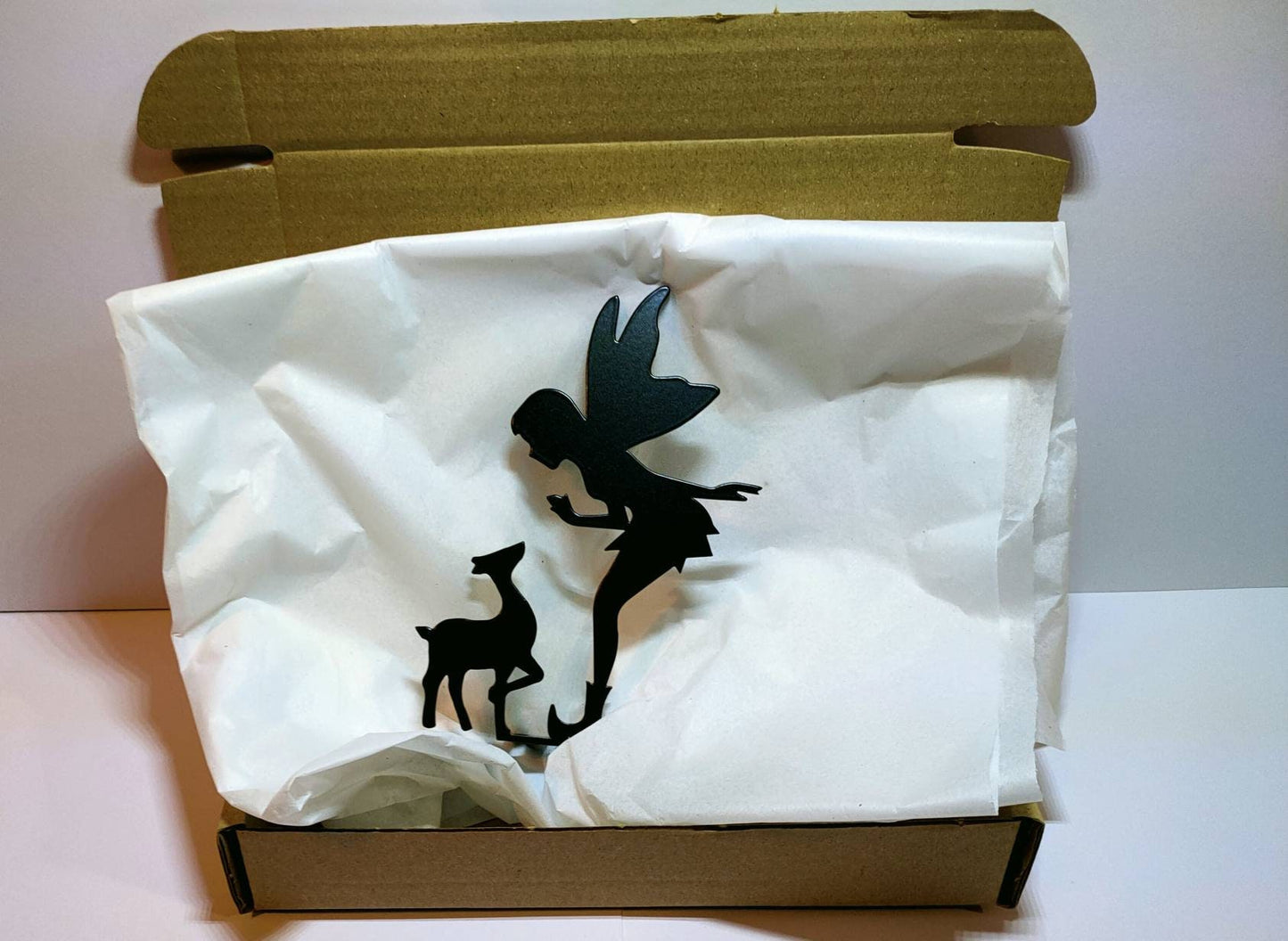 Fairy with Fawn Fence Topper | Laser Cut Metal Garden Decor