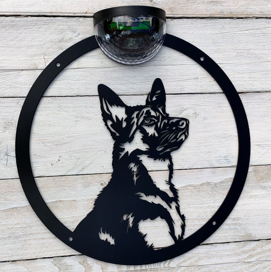 German Shepherd Solar Wall Art | Metal Garden Plaque