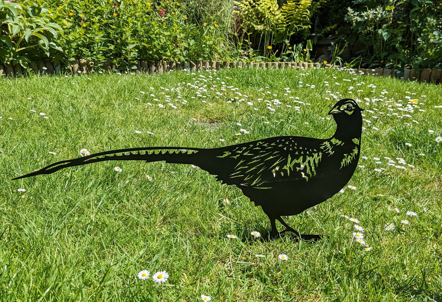 Laser Cut Metal Pheasant Garden Art | Satin Black Outdoor Wildlife Decor
