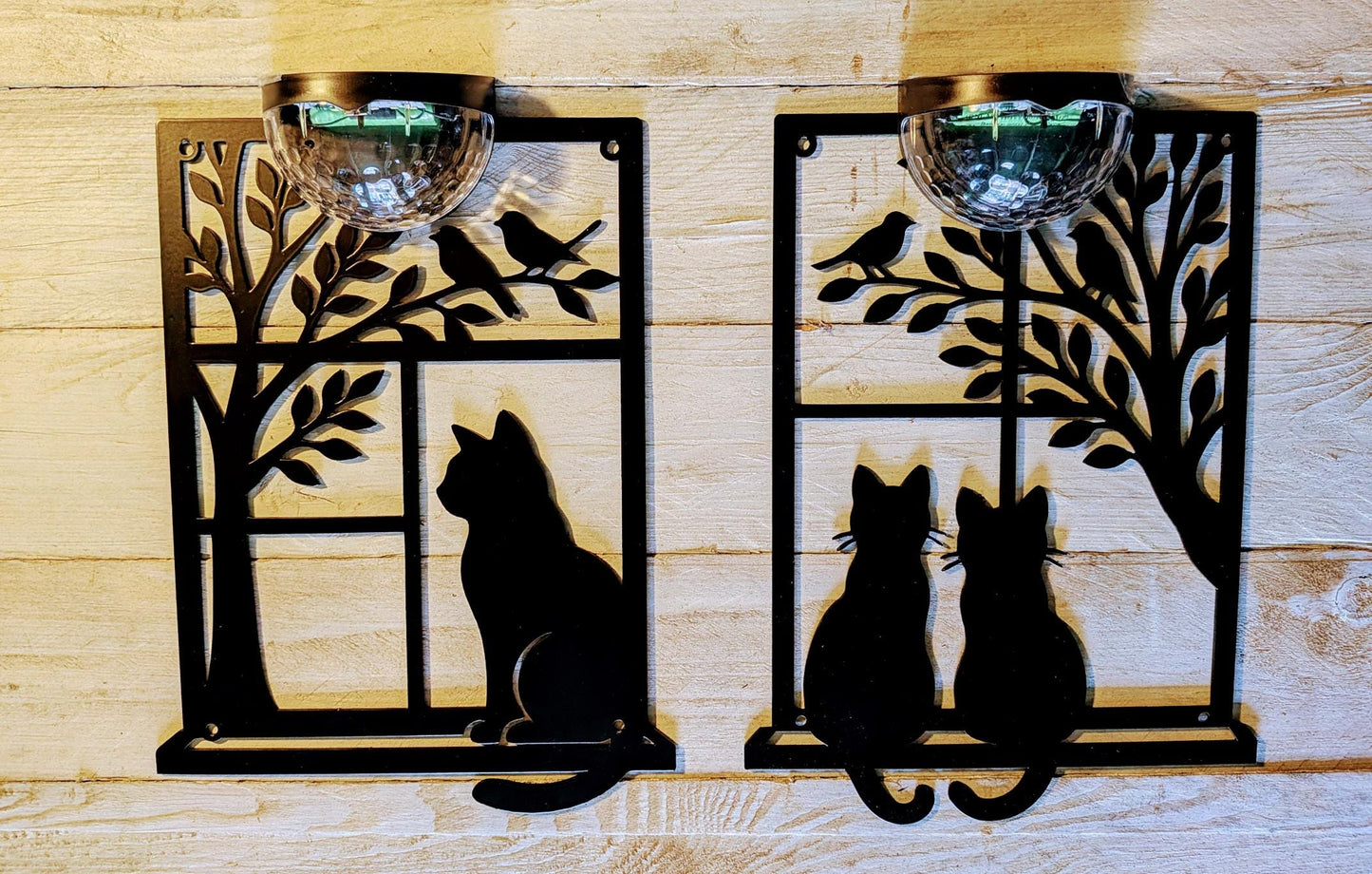 Solar Cat Wall Art | Laser Cut Metal Cat Silhouette Garden Plaque