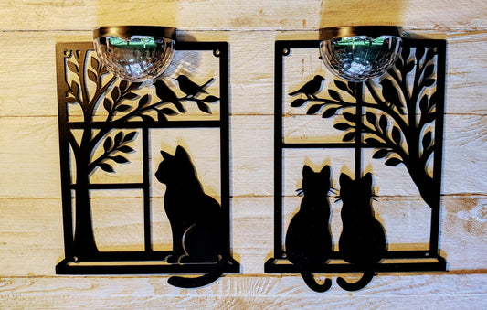 Solar Cat Wall Art | Laser Cut Metal Cat Silhouette Garden Plaque