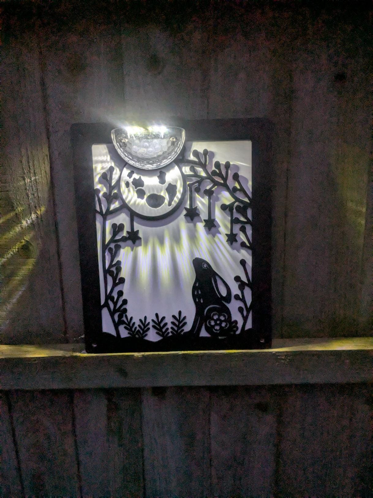 Moon Gazing Hare Solar Wall Art | Laser Cut Metal Garden Plaque