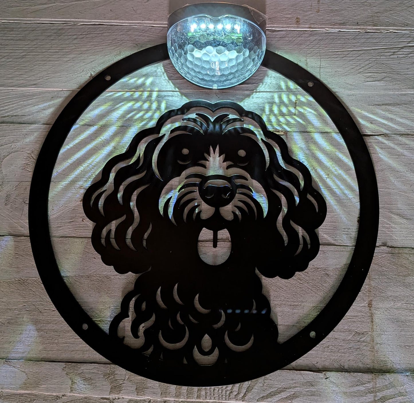 Cockerpoo Solar Wall Art | Laser Cut Metal Dog Silhouette Garden Plaque