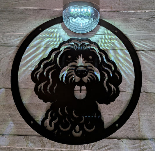 Cockerpoo Solar Wall Art | Laser Cut Metal Dog Silhouette Garden Plaque
