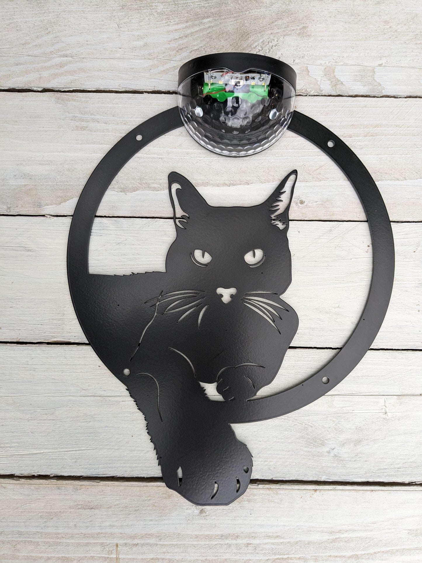 Cat Solar Light Plaque – Metal Silhouette Garden Wall Art