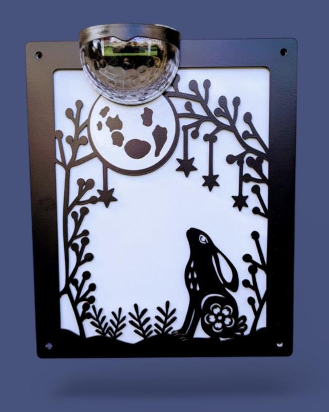 Moon Gazing Hare Solar Wall Art | Laser Cut Metal Garden Plaque