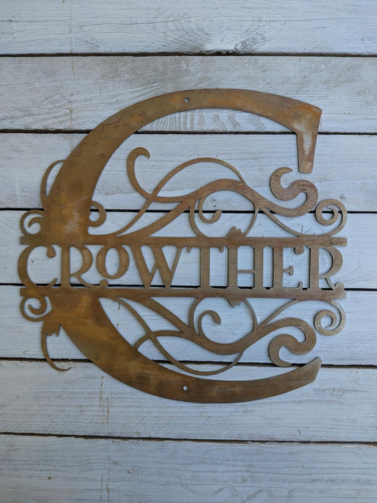 Personalized Metal Family Initial Sign: Rustic Laser Cut Monogram