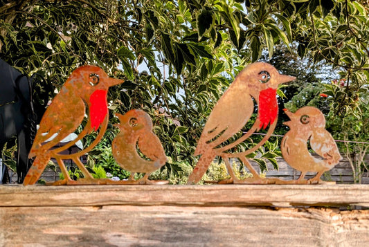 Rusty Robin & Chick Fence Topper | Laser Cut Metal Garden Art