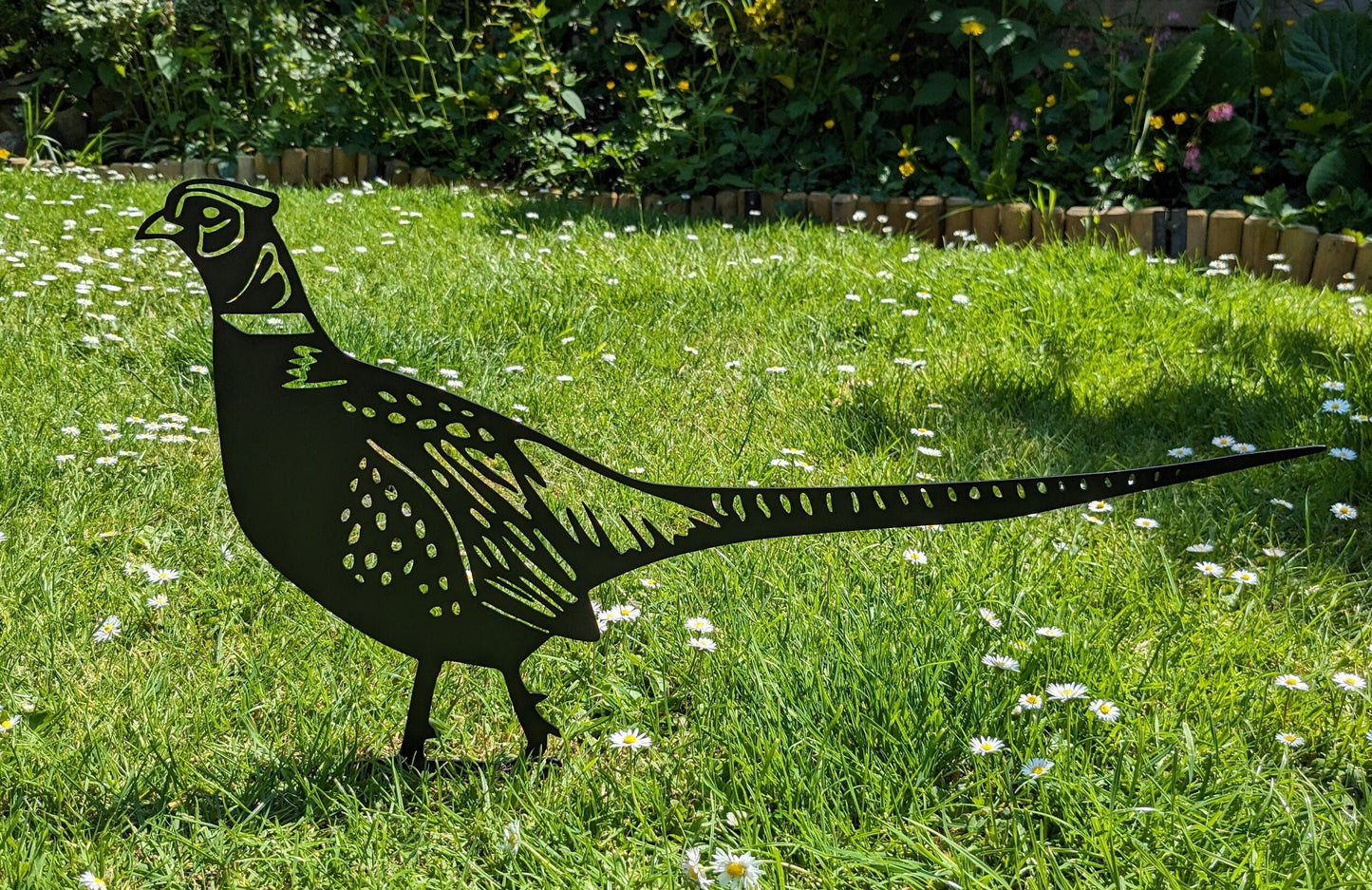 Laser Cut Metal Pheasant Garden Art | Satin Black Outdoor Wildlife Decor
