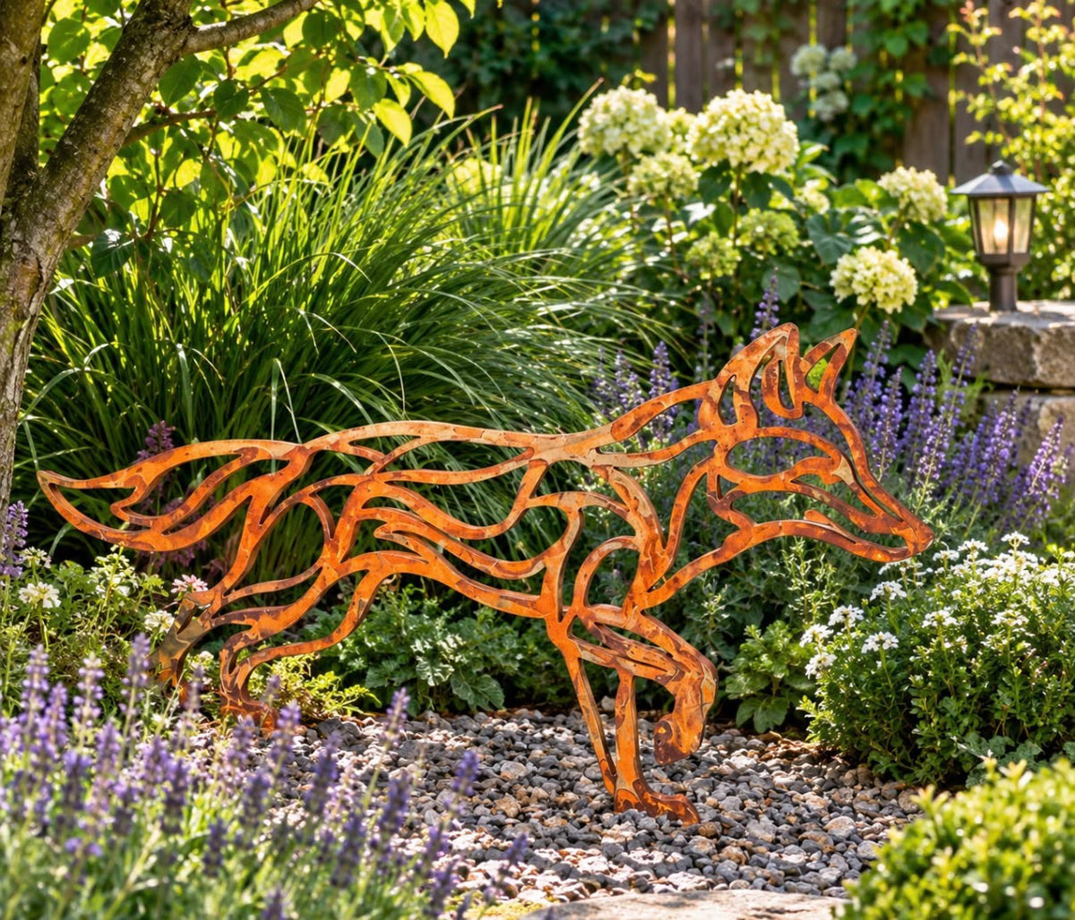 Large Laser Cut Rusty Metal Fox Garden Sculpture (800mm x 400mm)