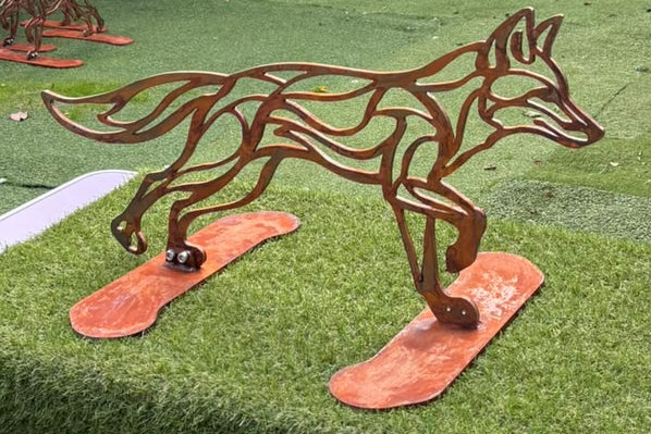 Large Laser Cut Rusty Metal Fox Garden Sculpture (800mm x 400mm)