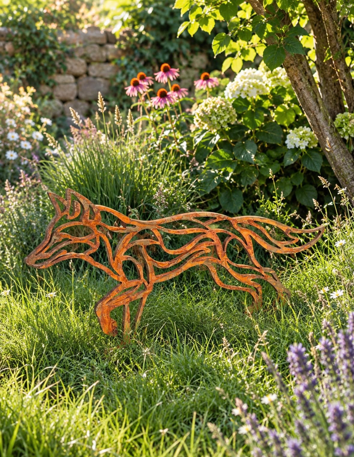 Large Laser Cut Rusty Metal Fox Garden Sculpture (800mm x 400mm)