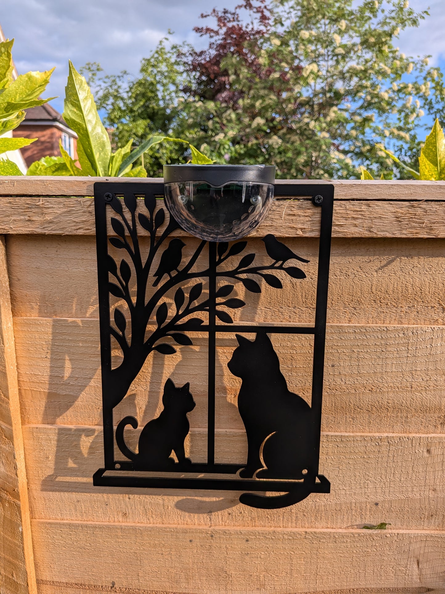 Solar Cat Wall Art | Laser Cut Metal Cat Silhouette Garden Plaque