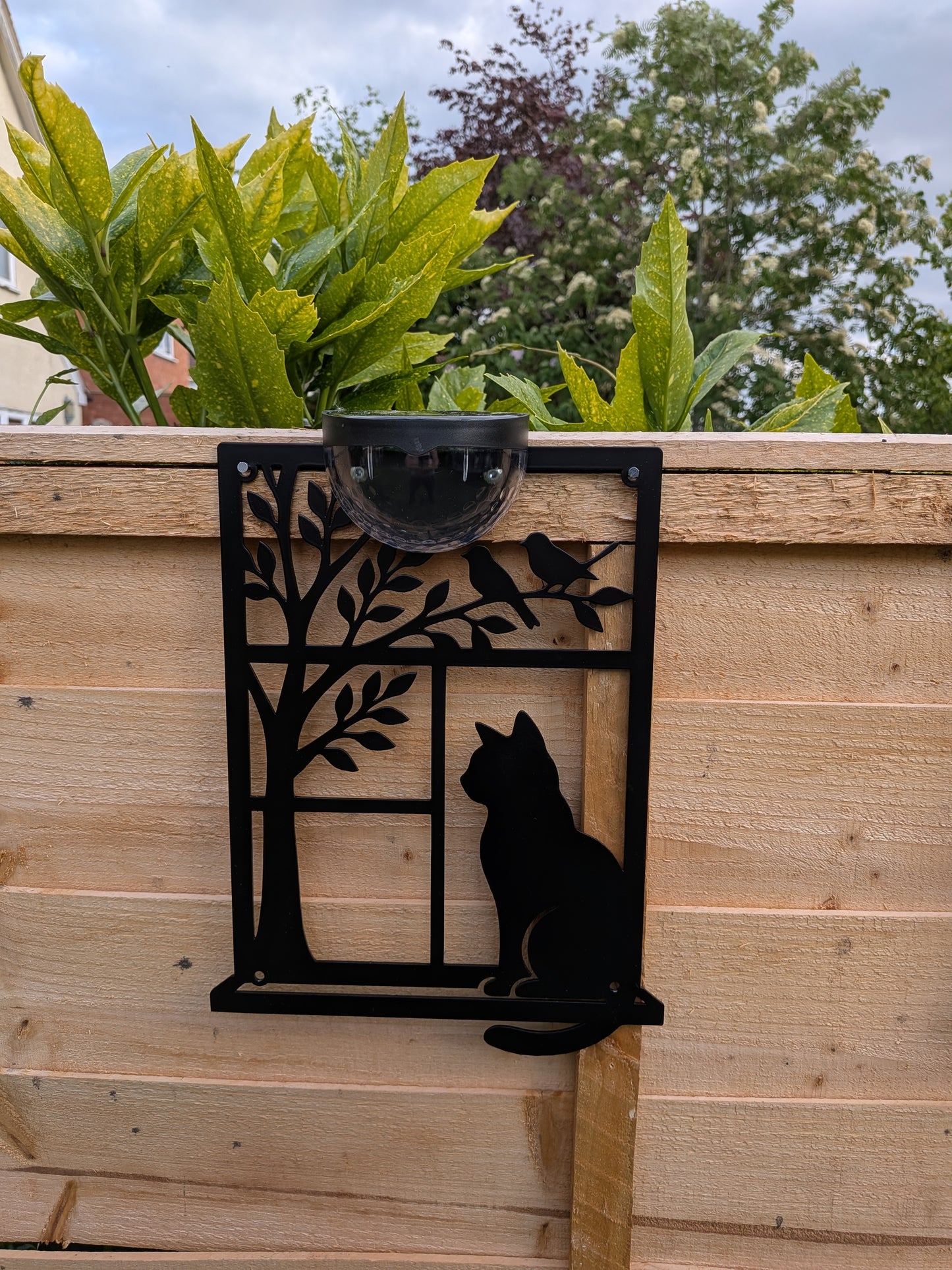 Solar Cat Wall Art | Laser Cut Metal Cat Silhouette Garden Plaque