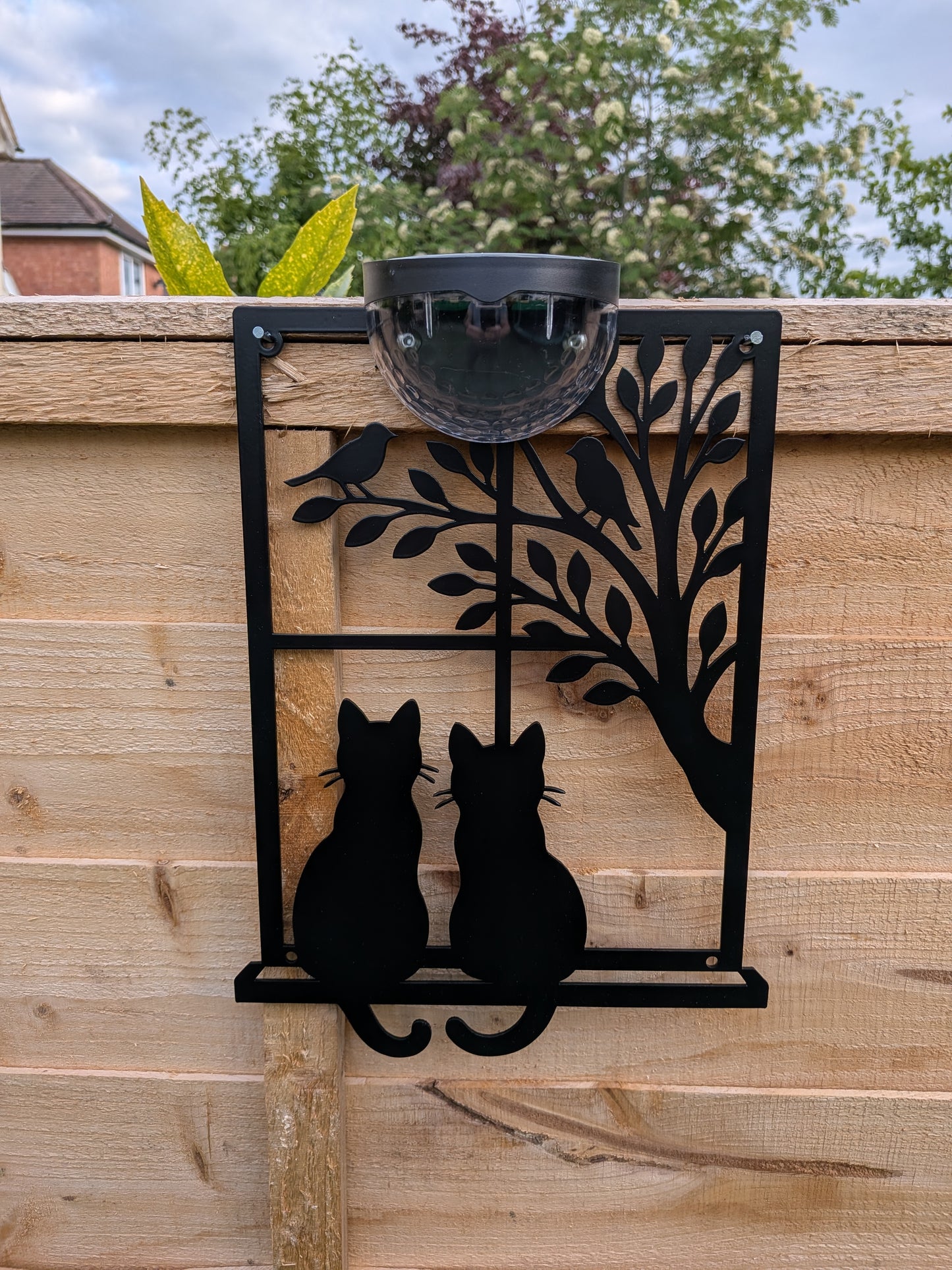 Solar Cat Wall Art | Laser Cut Metal Cat Silhouette Garden Plaque