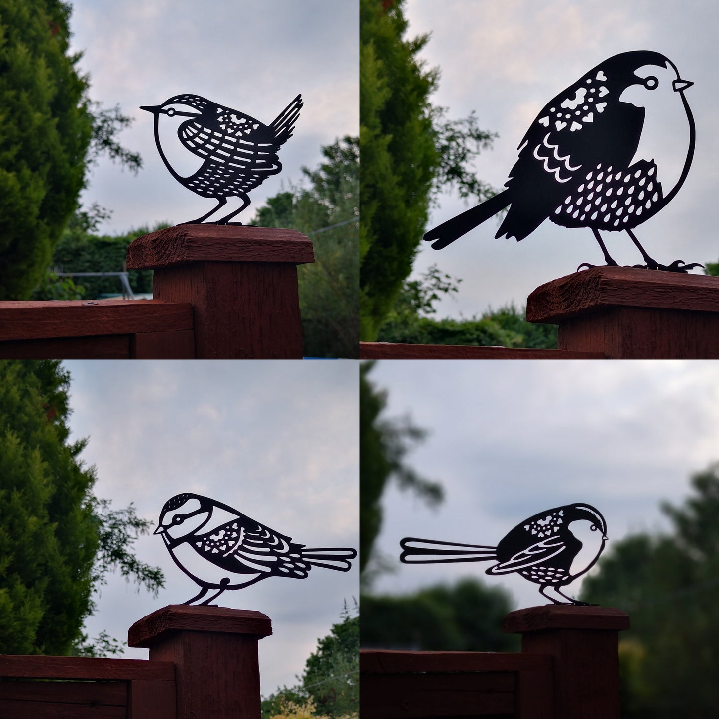 Metal Bird Fence Topper – Robin, Blue Tit, Wren or Long-Tailed Tit