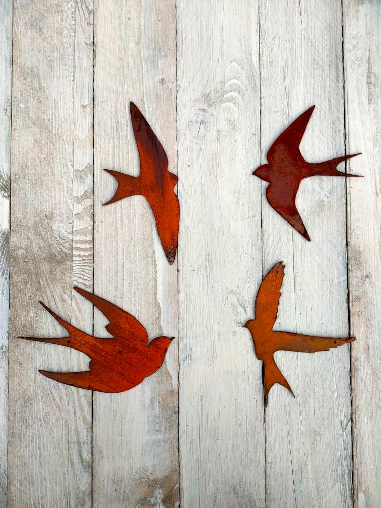 Rusty Metal Swallow Wall Art – Set of 4