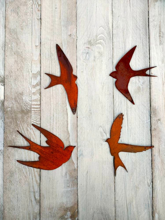 Rusty Metal Swallow Wall Art – Set of 4