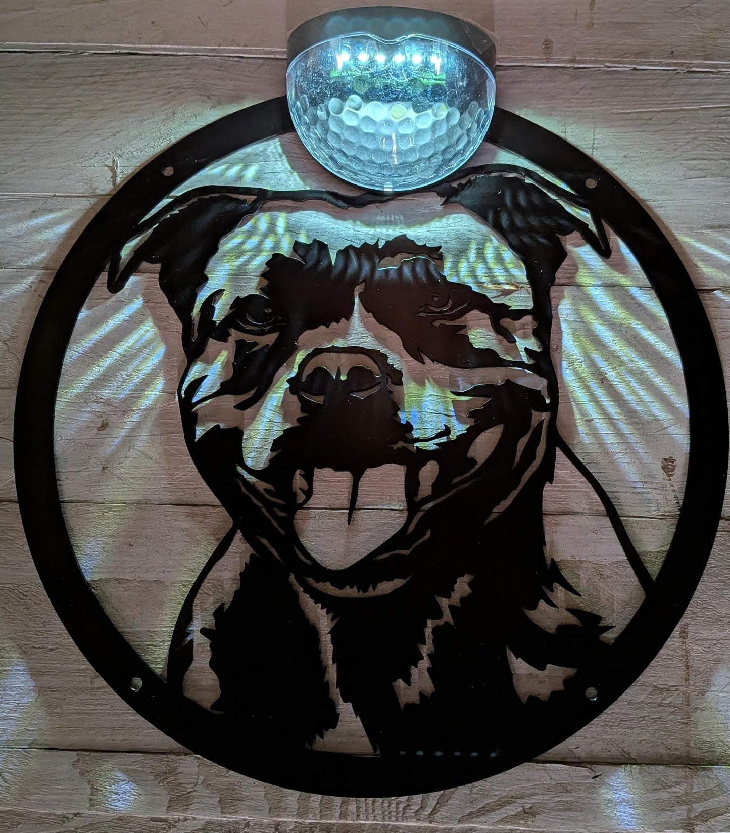 Staffy Solar Wall Art | Laser Cut Metal Dog Silhouette Garden Plaque