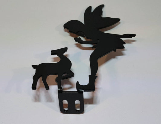 Fairy with Fawn Fence Topper | Laser Cut Metal Garden Decor