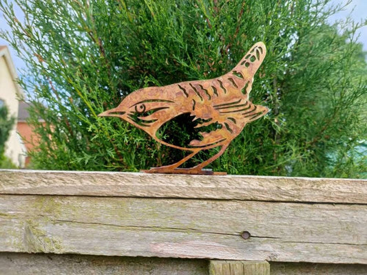 Rusty Metal Wren | Laser Cut Garden Bird Silhouette & Fence Topper