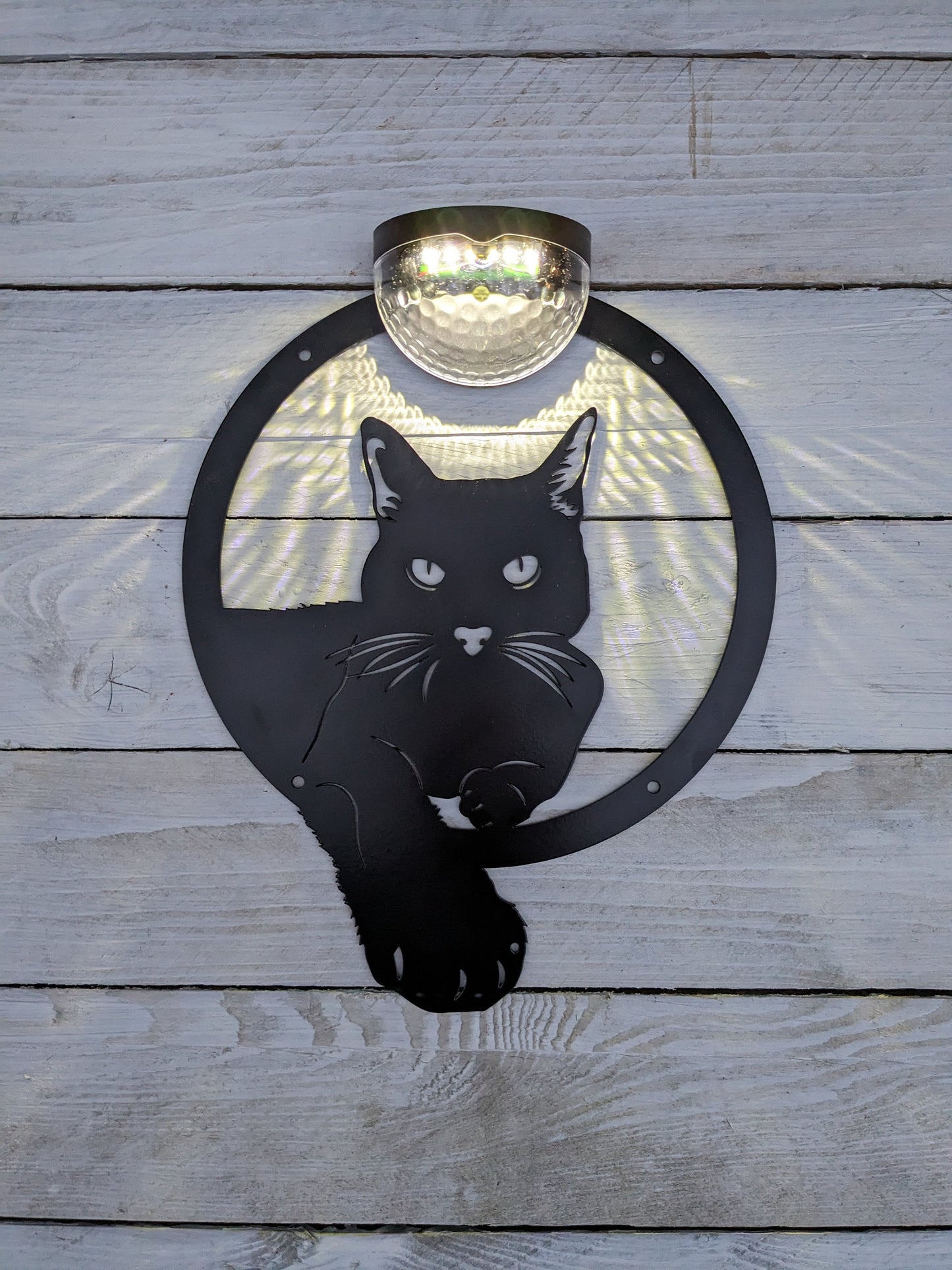 Cat Solar Light Plaque – Metal Silhouette Garden Wall Art