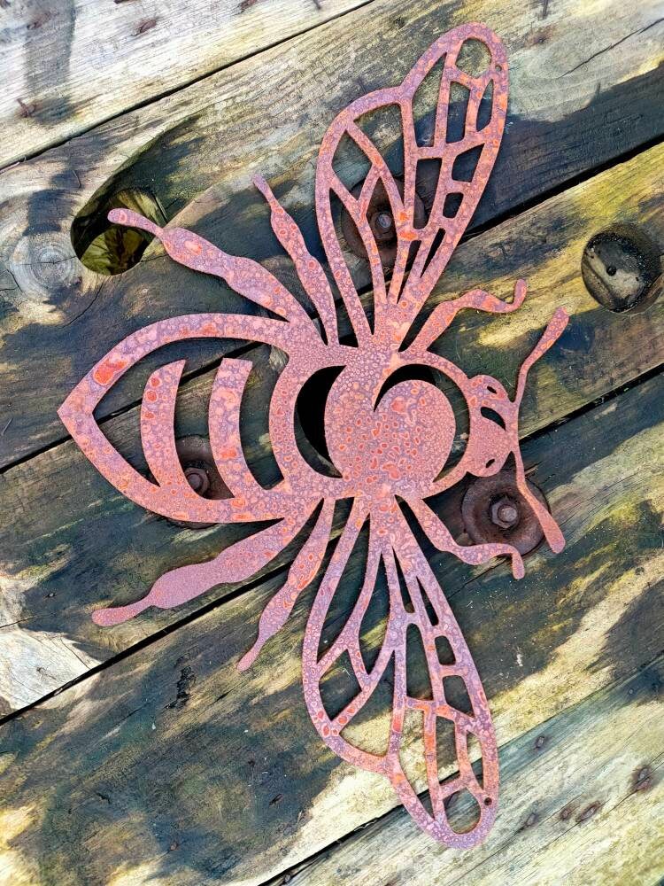 Rusty Metal Bee Garden Art | Laser Cut Honey Bee Outdoor Decor