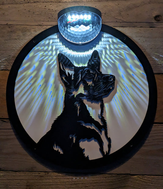 German Shepherd Solar Wall Art | Metal Garden Plaque